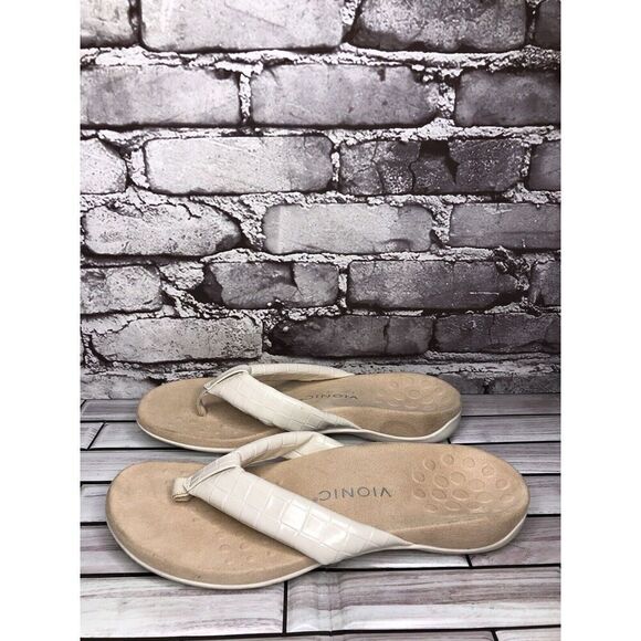 Vionic Layne Cream Leather Thong Flip Flops Orthopedic Sandals Women 10M US/42EU - Picture 7 of 16